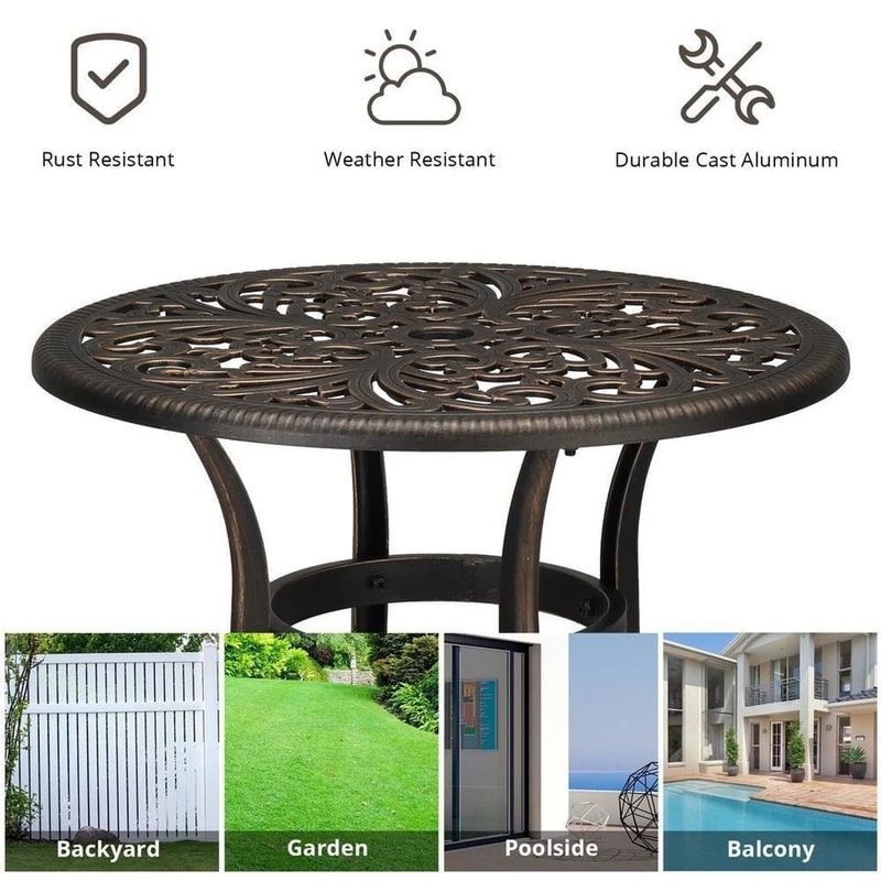 Patio Bistro Table With Umbrella Hole Cast Aluminum Dining Table For Outdoor Use 9