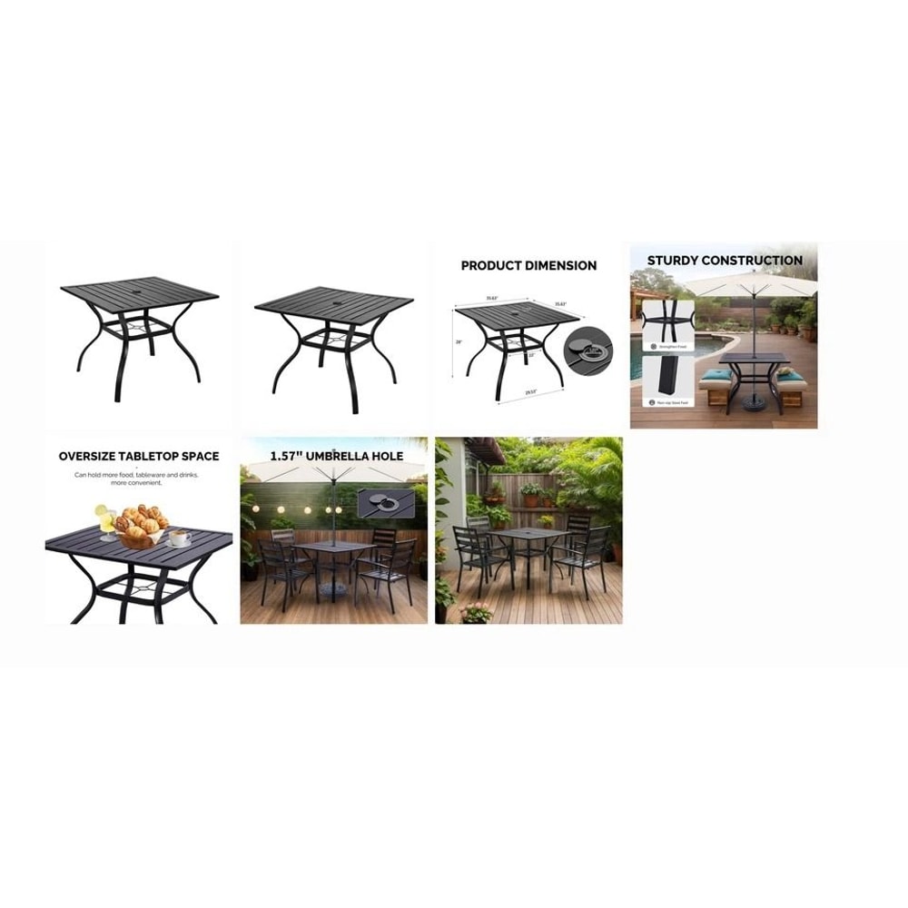Outdoor Metal Bar Table With Umbrella Hole Durable Slatted Design 1