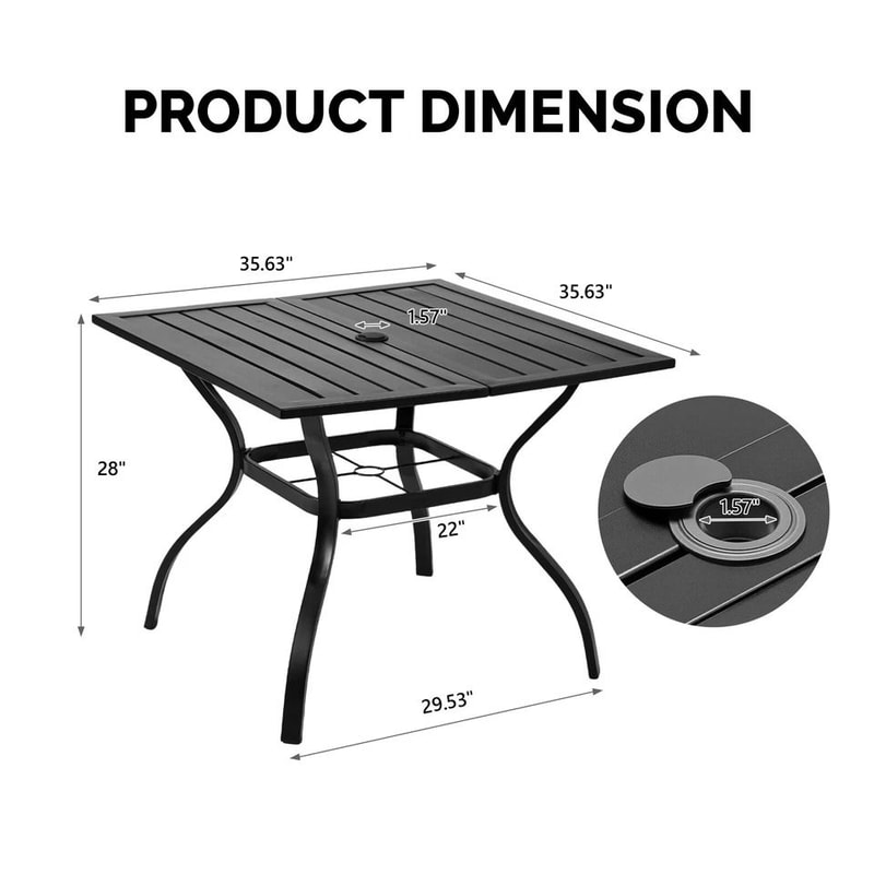 Outdoor Metal Bar Table With Umbrella Hole Durable Slatted Design 2