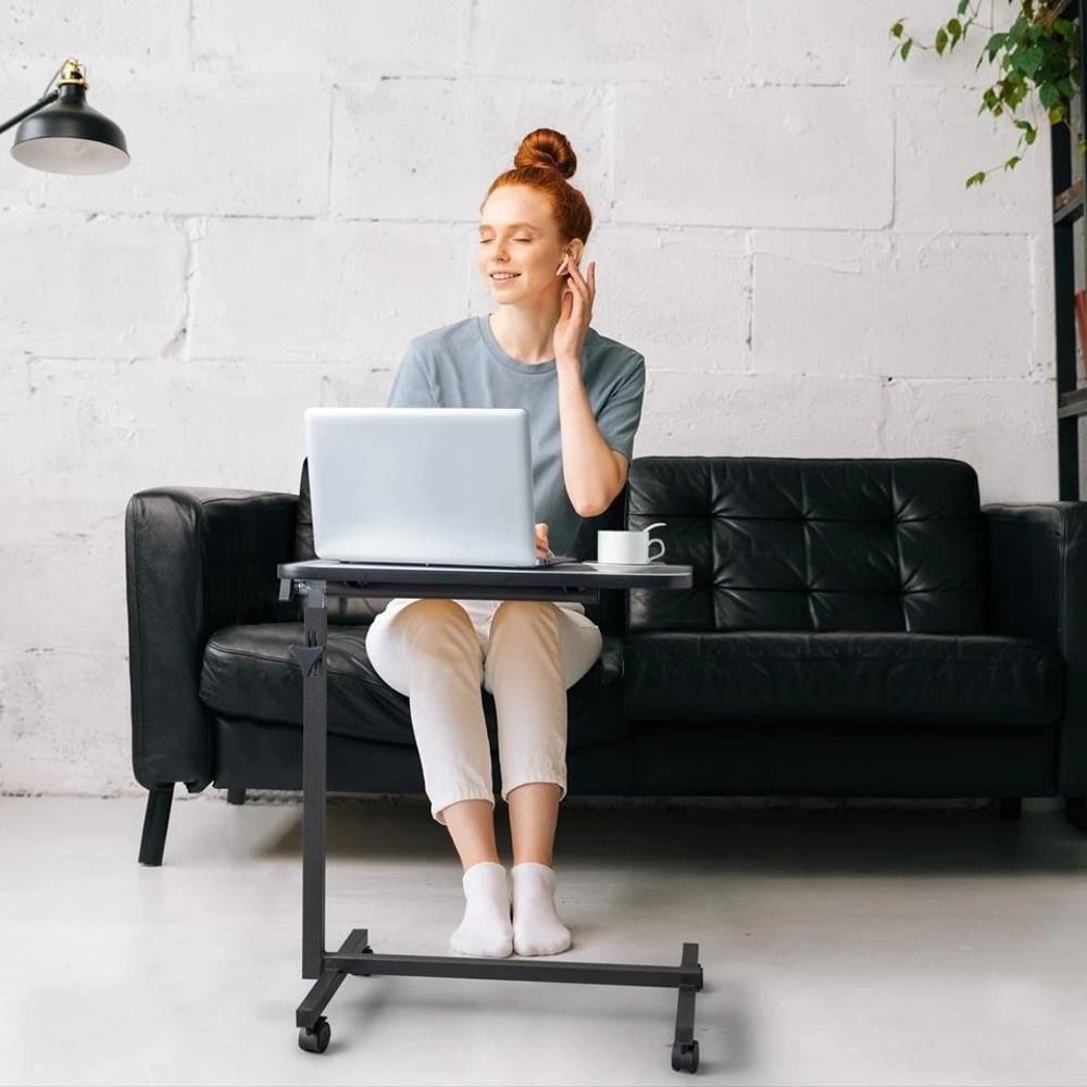 Adjustable Overbed Table With Rolling Laptop Stand MultiPurpose Sofa Side Desk For Home Office And 0