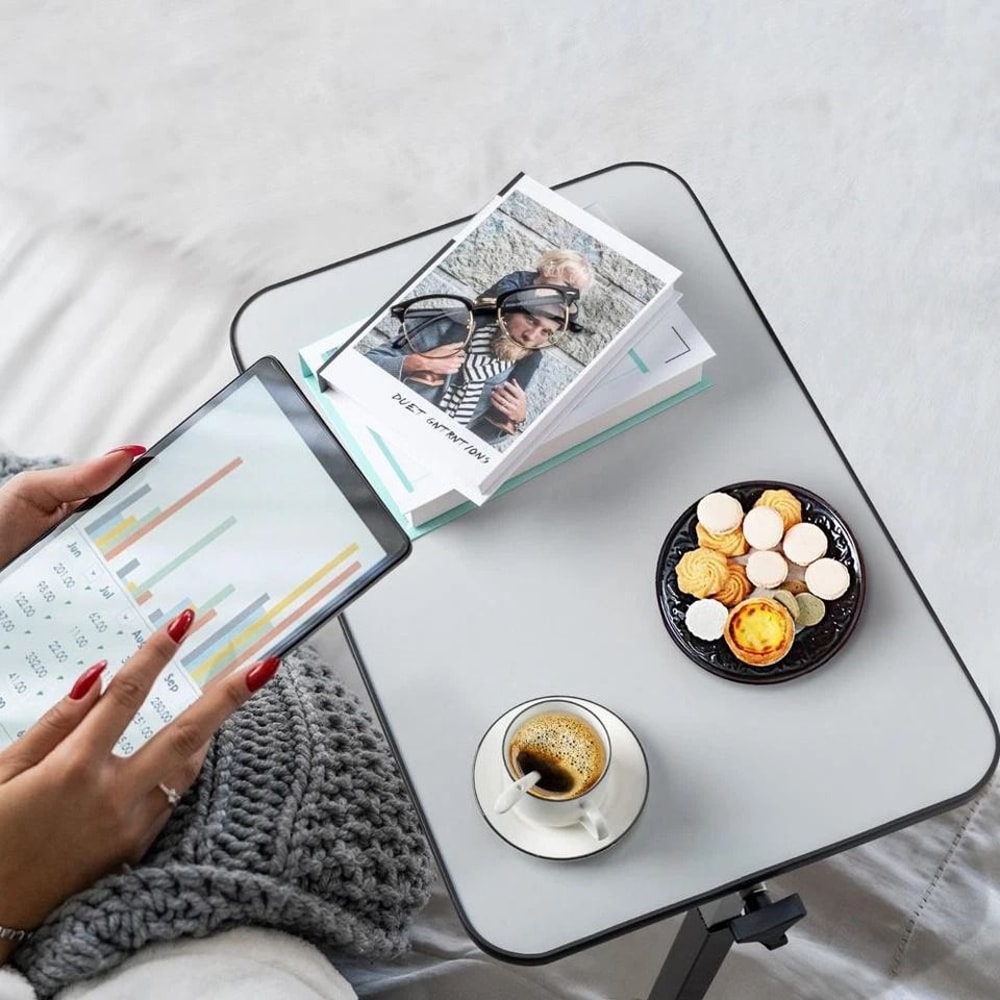 Adjustable Overbed Table With Rolling Laptop Stand MultiPurpose Sofa Side Desk For Home Office And 4