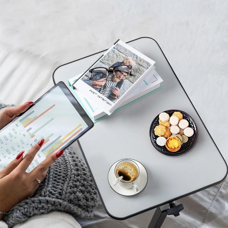 Adjustable Overbed Table With Rolling Laptop Stand MultiPurpose Sofa Side Desk For Home Office And 4