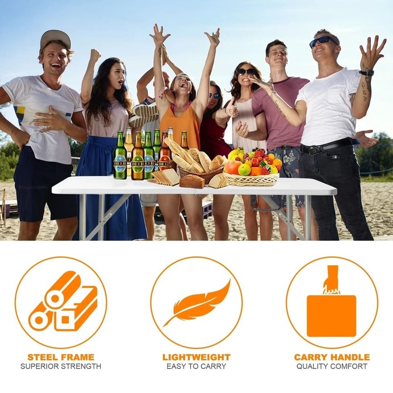 White Foldable Lift Patio Table Portable Garden Party Table For IndoorsOutdoors 3