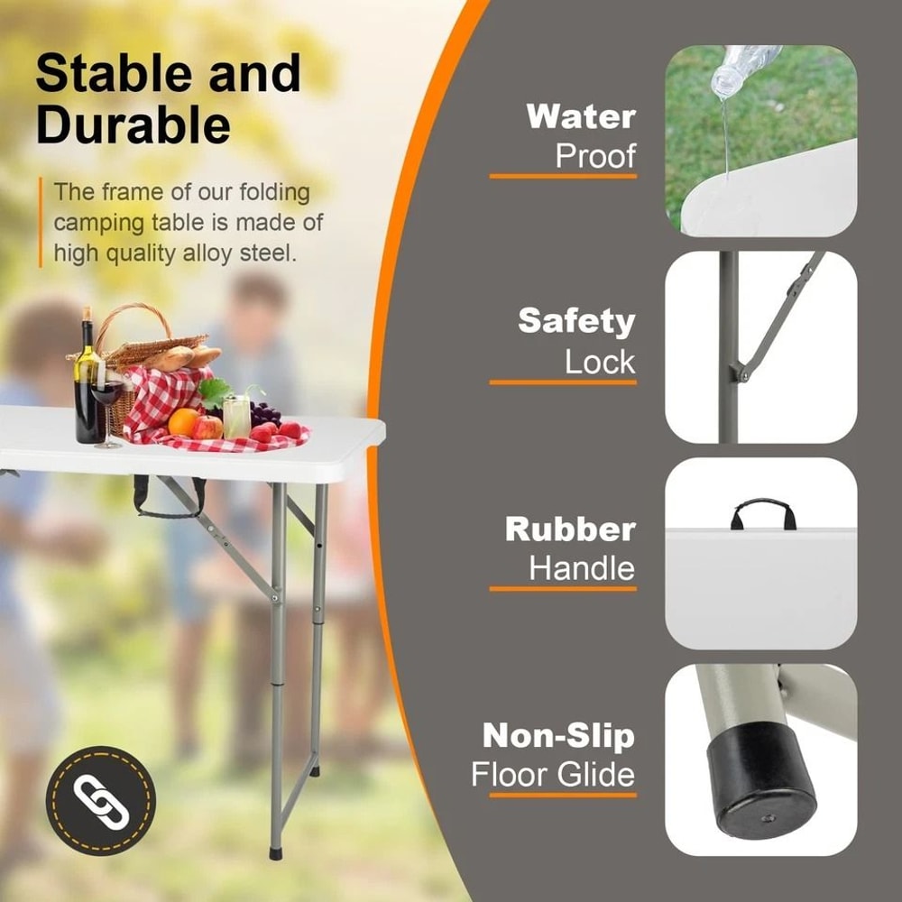 White Foldable Lift Patio Table Portable Garden Party Table For IndoorsOutdoors 5
