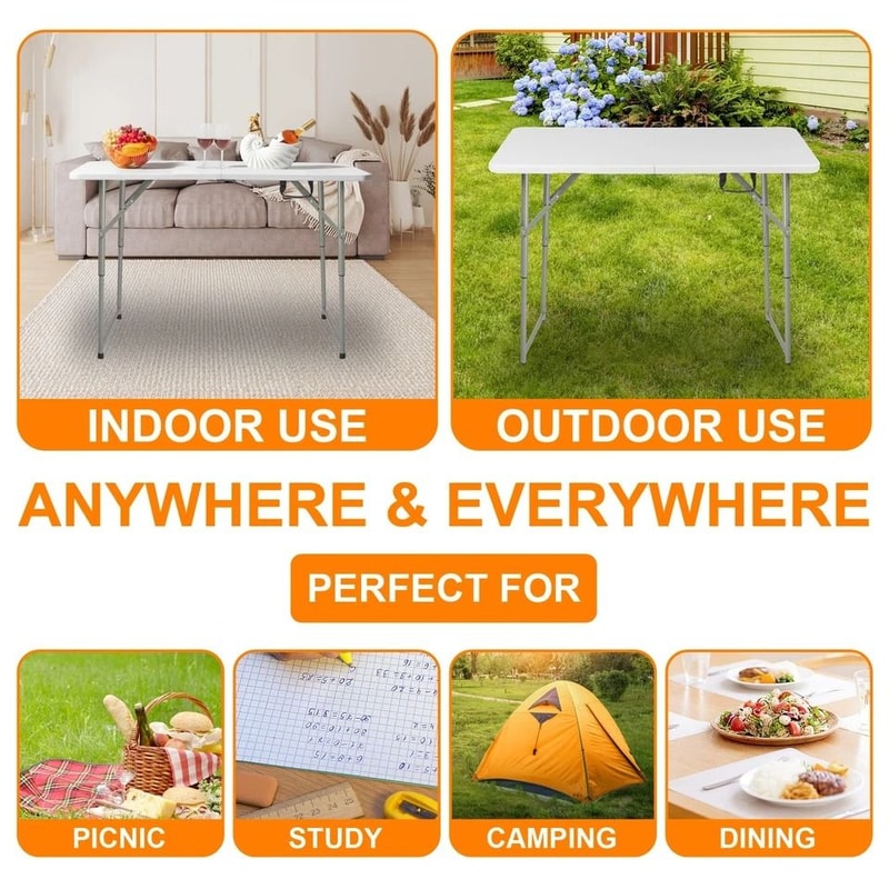 White Foldable Lift Patio Table Portable Garden Party Table For IndoorsOutdoors 6