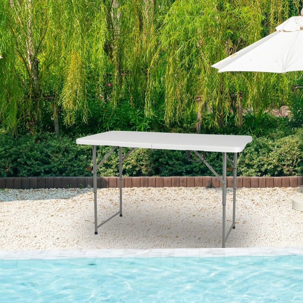 White Foldable Lift Patio Table Portable Garden Party Table For IndoorsOutdoors 8