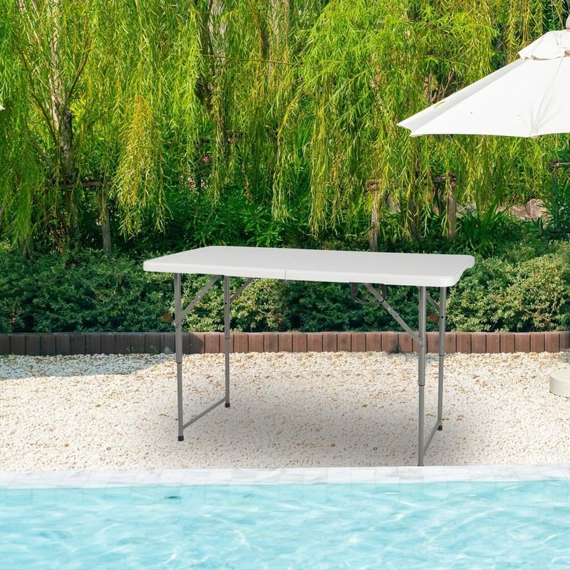 White Foldable Lift Patio Table Portable Garden Party Table For IndoorsOutdoors 8