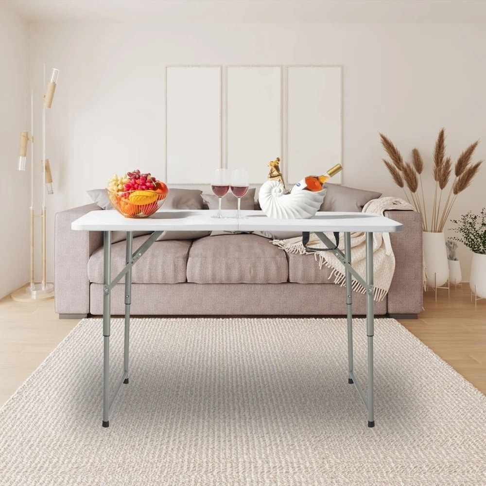 White Foldable Lift Patio Table Portable Garden Party Table For IndoorsOutdoors 9