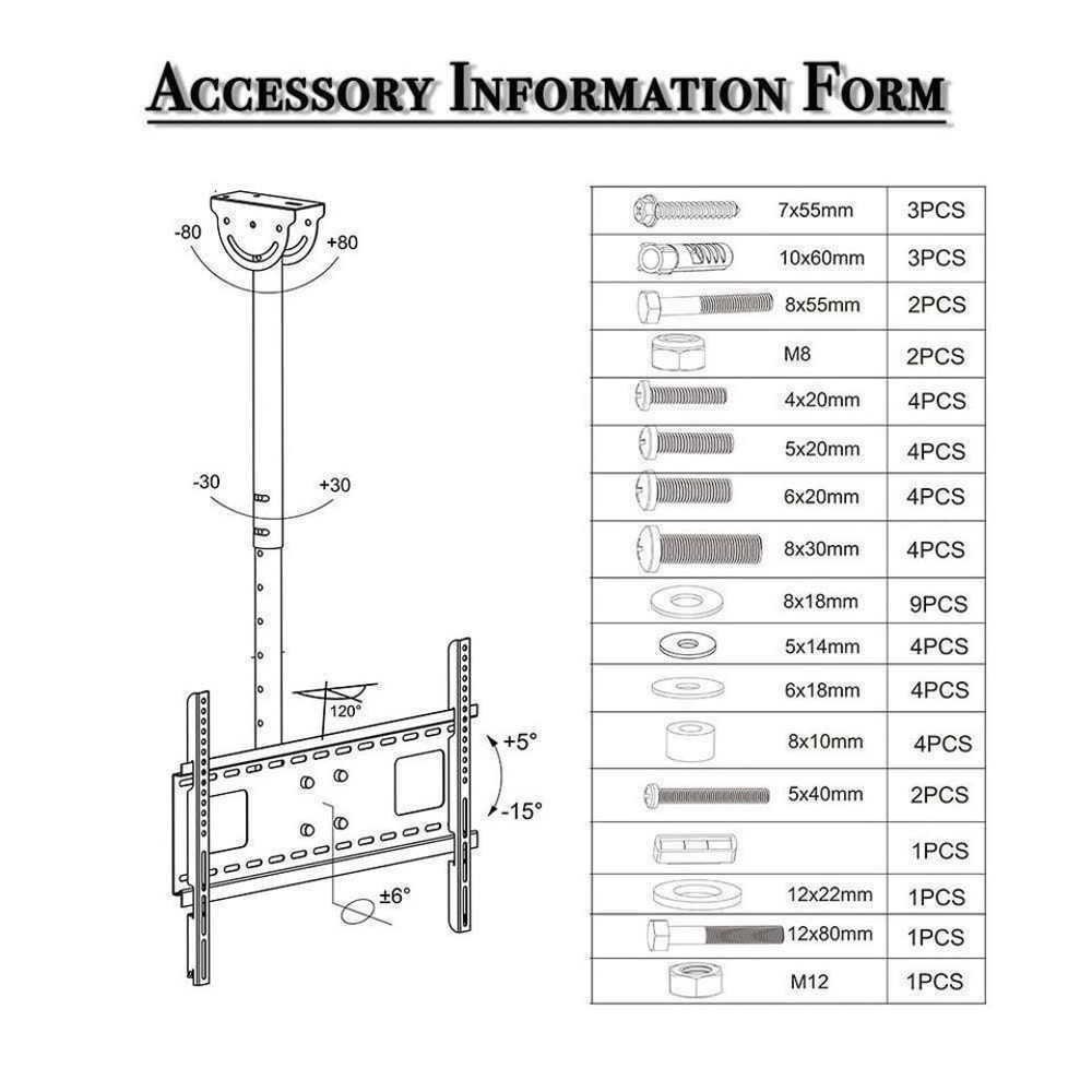 Heavy Duty Ceiling TV Mount Bracket Swivel Tilt LED LCD TVs 10