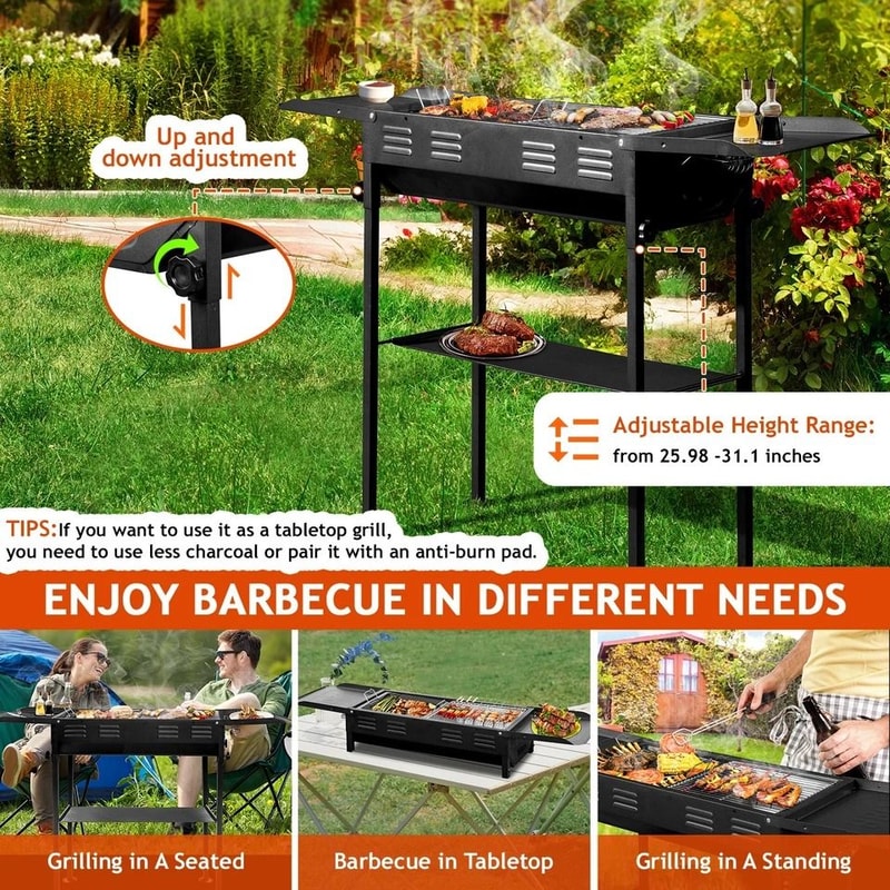 Portable BBQ Charcoal Grill With Foldable Kabob Rack Carry Bag Perfect For Outdoor Cooking Picnic