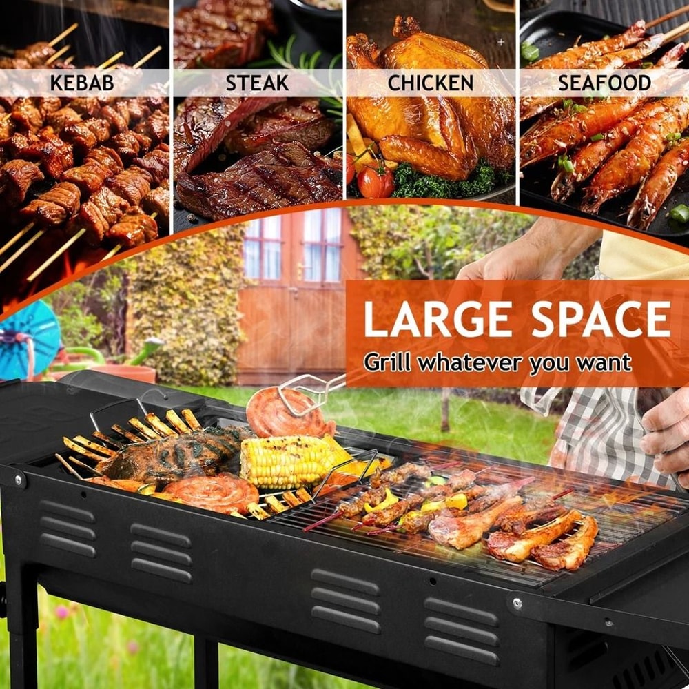 Portable BBQ Charcoal Grill With Foldable Kabob Rack Carry Bag Perfect For Outdoor Cooking Picnic