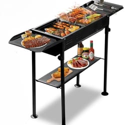 portable bbq charcoal grill with foldable kabob rack & carry bag perfect for outdoor cooking & picnics