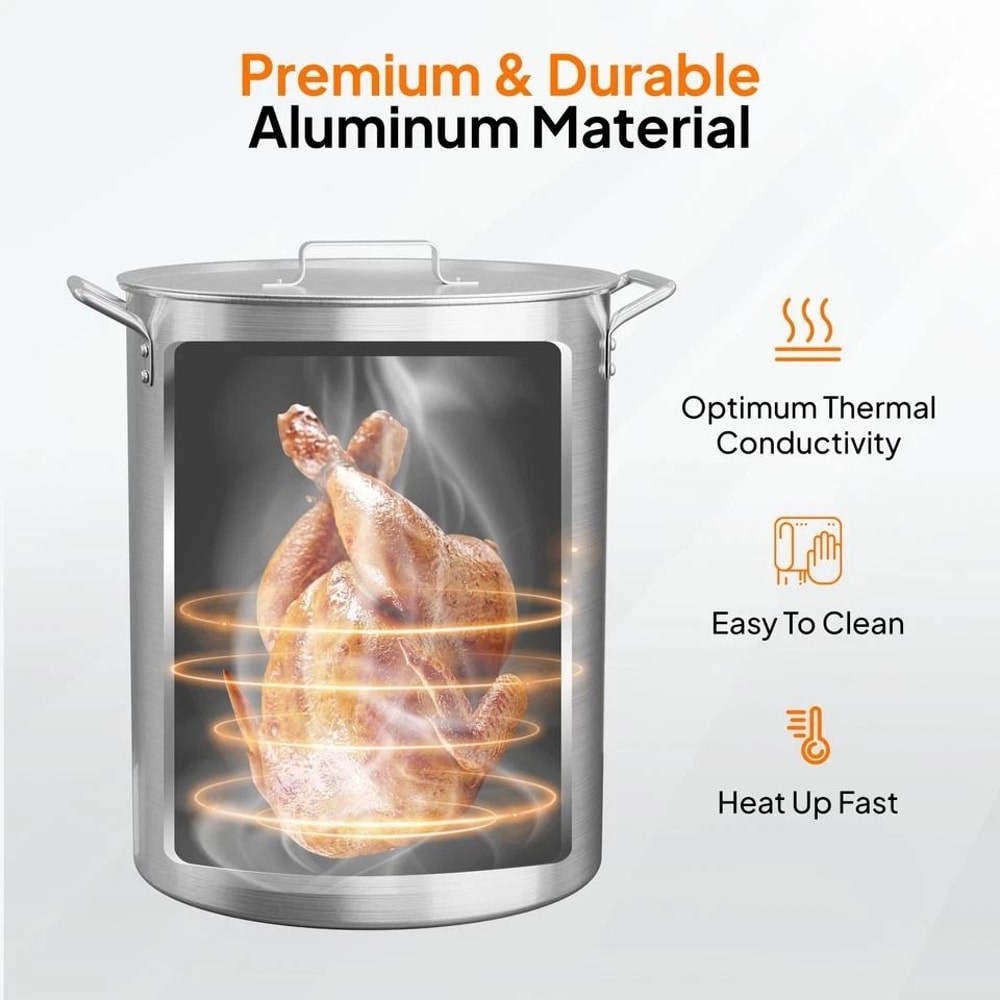 Aluminum Turkey Deep Fryer Pot With Lid Strainer Basket And Steamer Plate For Seafood Boils Frying 1