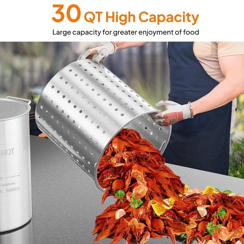 Aluminum Turkey Deep Fryer Pot With Lid Strainer Basket And Steamer Plate For Seafood Boils Frying 3