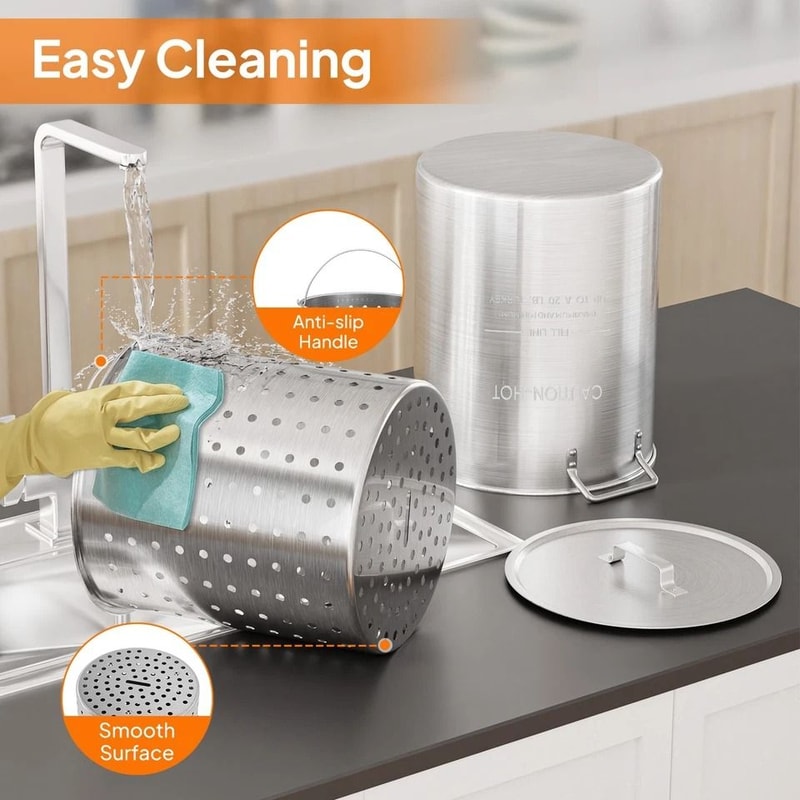 Aluminum Turkey Deep Fryer Pot With Lid Strainer Basket And Steamer Plate For Seafood Boils Frying 6