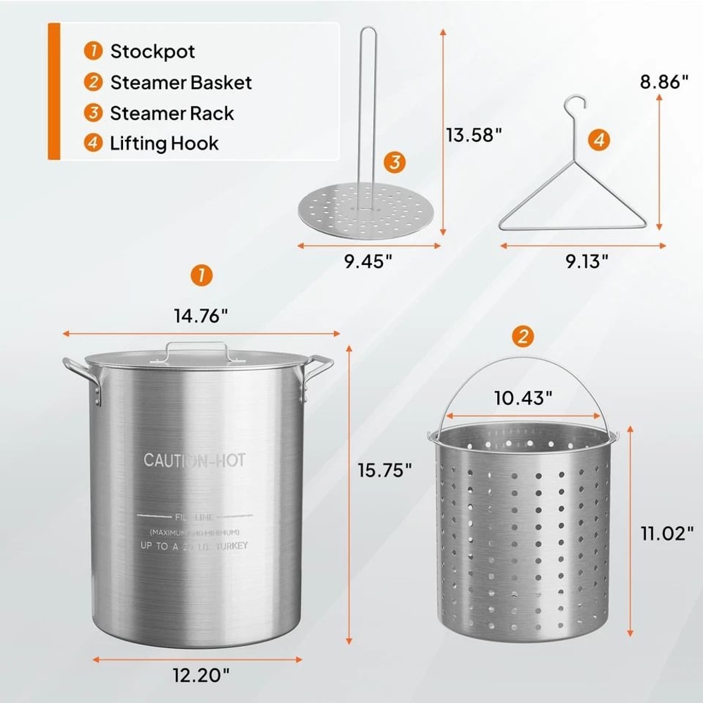 Aluminum Turkey Deep Fryer Pot With Lid Strainer Basket And Steamer Plate For Seafood Boils Frying 7