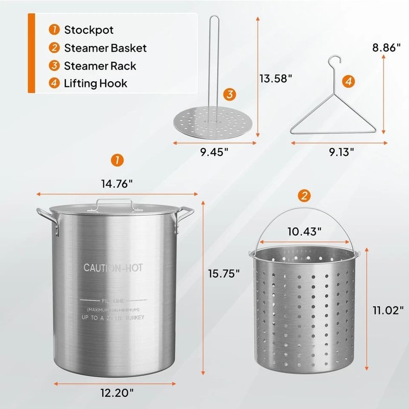 Aluminum Turkey Deep Fryer Pot With Lid Strainer Basket And Steamer Plate For Seafood Boils Frying 7