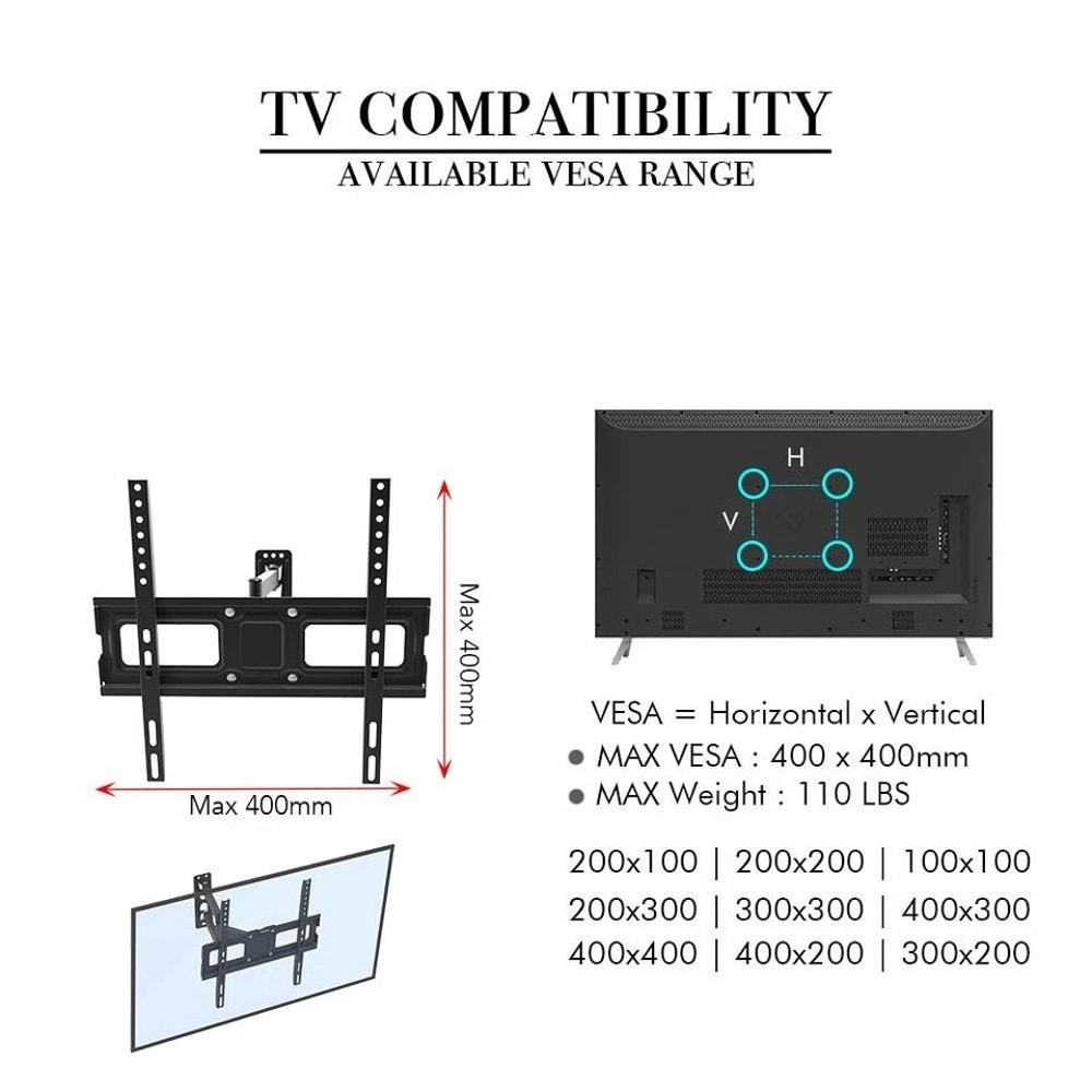 Full Motion TV Wall Mount Bracket For TVs Adjustable Tilt Swivel VESA Compatible 6
