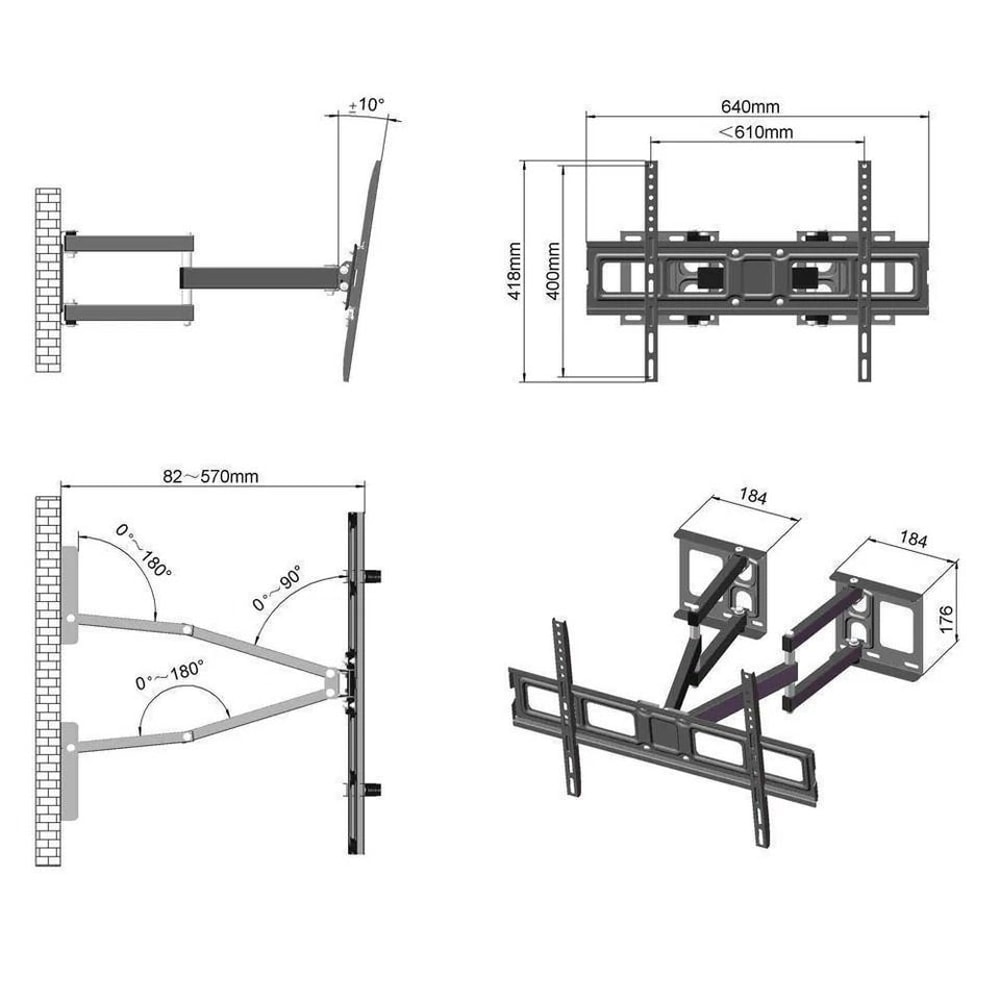 Full Motion TV Wall Mount Bracket For TVs Adjustable Swivel And Tilt Heavy Duty Steel Construction 3