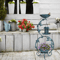 Vintage Outdoor Bird Bath With Solar Feeder Planter Pedestal Blue Garden Decor 0