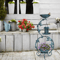 Vintage Outdoor Bird Bath With Solar Feeder Planter Pedestal Blue Garden Decor 0
