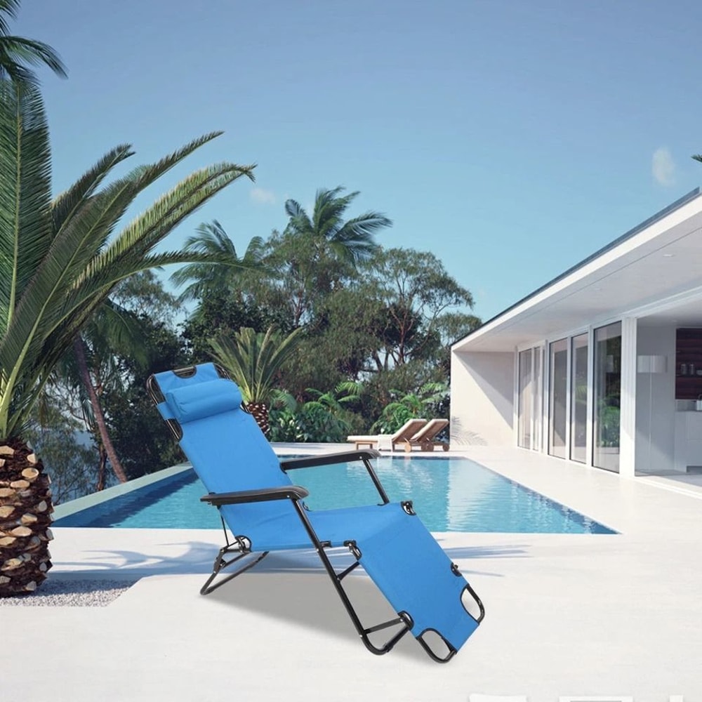 Folding Chaise Lounge Chair For Patio Garden Pool Beach Portable Recliner In Blue 3
