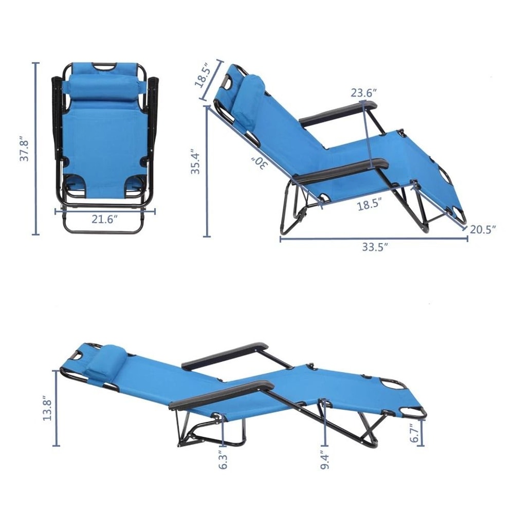 Folding Chaise Lounge Chair For Patio Garden Pool Beach Portable Recliner In Blue 4