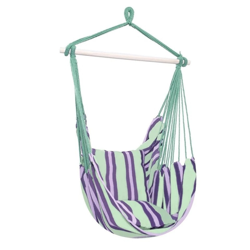 Hammock Swing Chair Hanging Rope Chair Cozy Cotton Porch Seat For Indoor Outdoor Relaxation 2