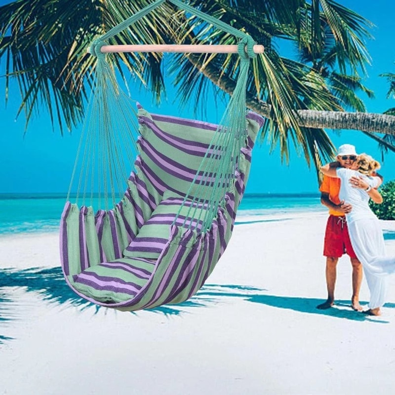 Hammock Swing Chair Hanging Rope Chair Cozy Cotton Porch Seat For Indoor Outdoor Relaxation 0
