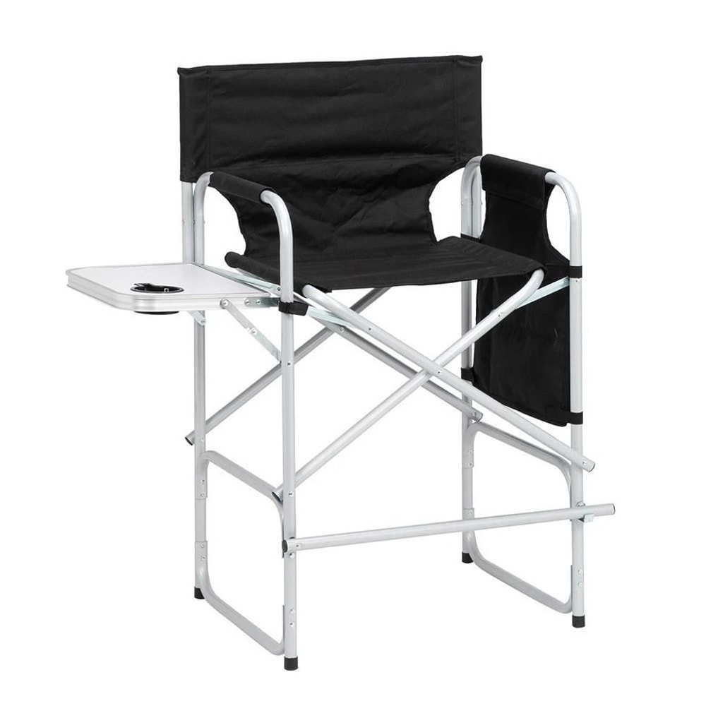 Tall Director Chair With Folding Footrest Black Iron Outdoor Indoor Use 0