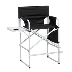 tall director chair with folding footrest black iron, outdoor & indoor use