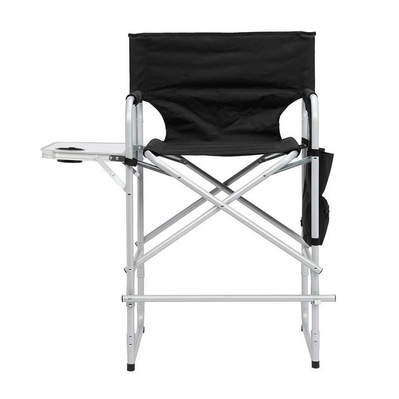 Tall Director Chair With Folding Footrest Black Iron Outdoor Indoor Use 3