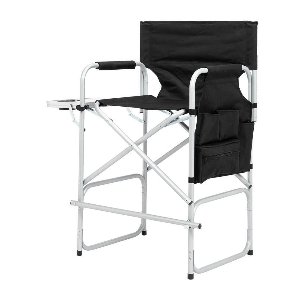 Tall Director Chair With Folding Footrest Black Iron Outdoor Indoor Use 4