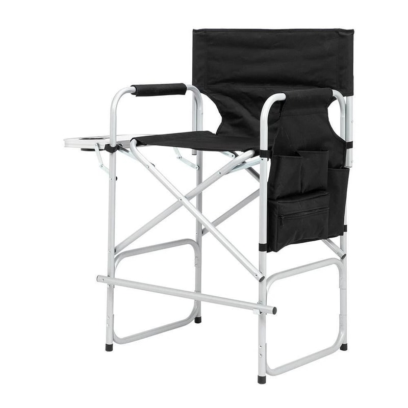 Tall Director Chair With Folding Footrest Black Iron Outdoor Indoor Use 4