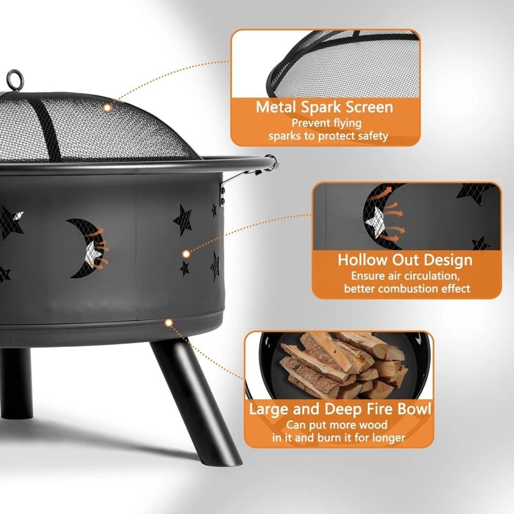 Outdoor Fire Pit BBQ Stove Wood Burning Round Fireplace For Patio Backyard Porch 1