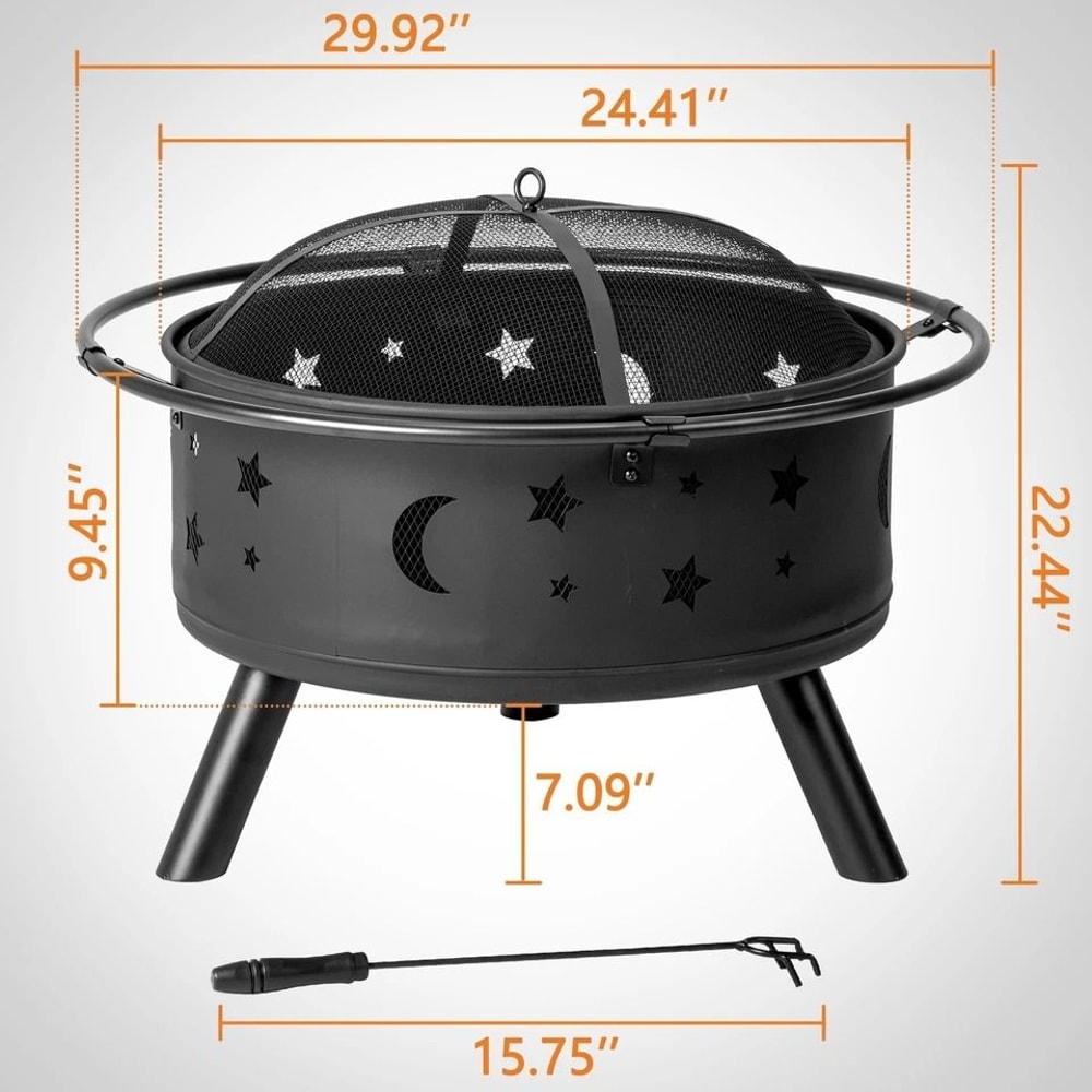 Outdoor Fire Pit BBQ Stove Wood Burning Round Fireplace For Patio Backyard Porch 4