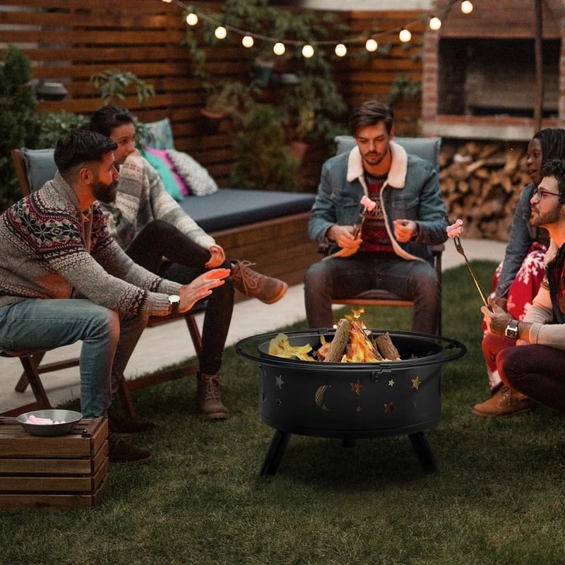 Outdoor Fire Pit BBQ Stove Wood Burning Round Fireplace For Patio Backyard Porch 5