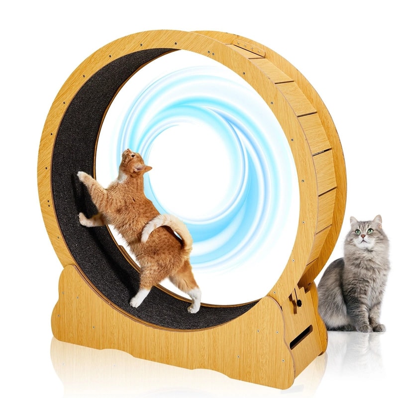 Large Cat Treadmill For Natural Wood Running Wheel Indoor Exerciser Toy 0