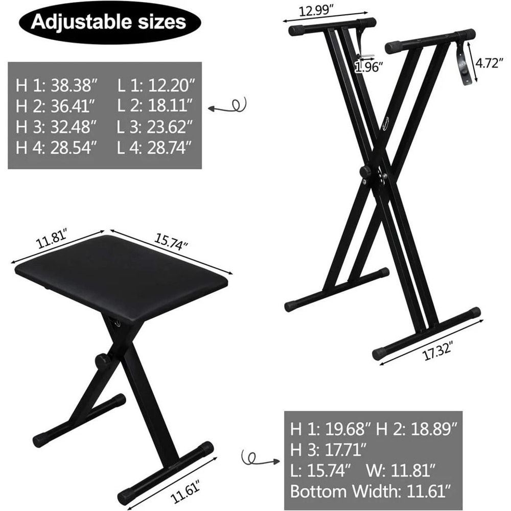 Adjustable Piano Stand And Keyboard Bench Set Portable DoubleX Construction Adjustable Height 1