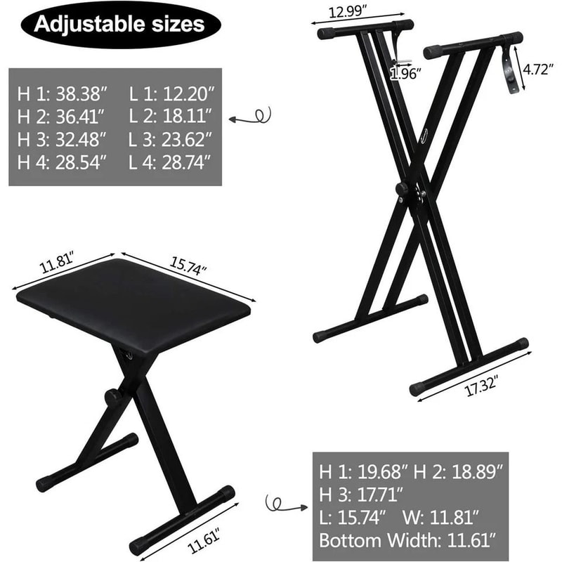 Adjustable Piano Stand And Keyboard Bench Set Portable DoubleX Construction Adjustable Height 1