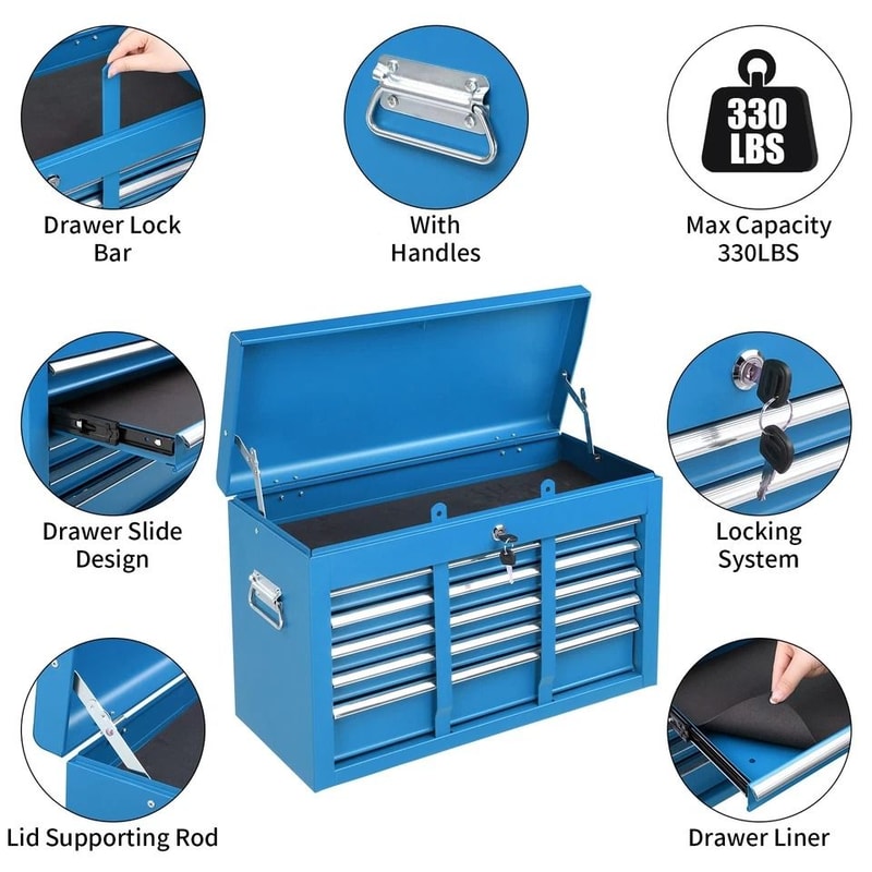 Drawer Tool Chest Storage Cabinet With Liners Durable Metal Toolbox Organizer 2