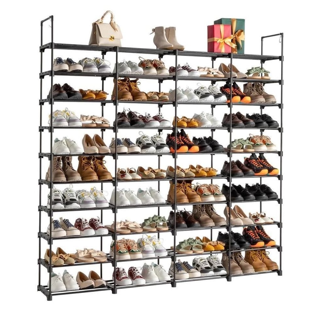 Shoe Rack Organizer Tier Storage Shelf Stackable Entryway Shoe Cabinet With Hooks 0