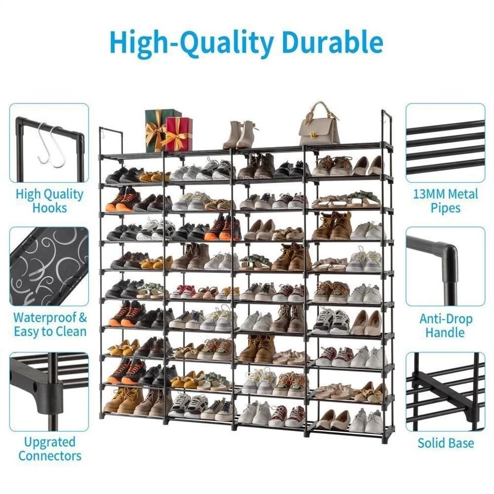 Shoe Rack Organizer Tier Storage Shelf Stackable Entryway Shoe Cabinet With Hooks 7