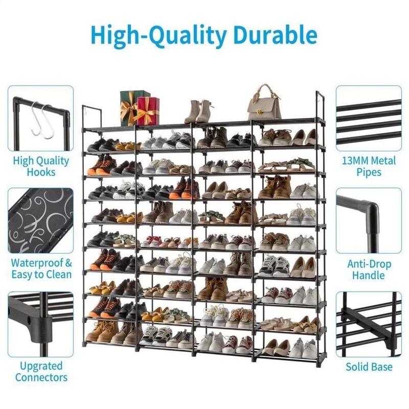 Shoe Rack Organizer Tier Storage Shelf Stackable Entryway Shoe Cabinet With Hooks 7