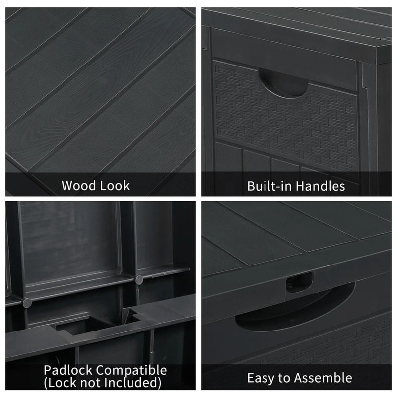 Gallon Outdoor Storage Box With Lockable Lid For Garden Tools Patio Deck Storage Grey 9