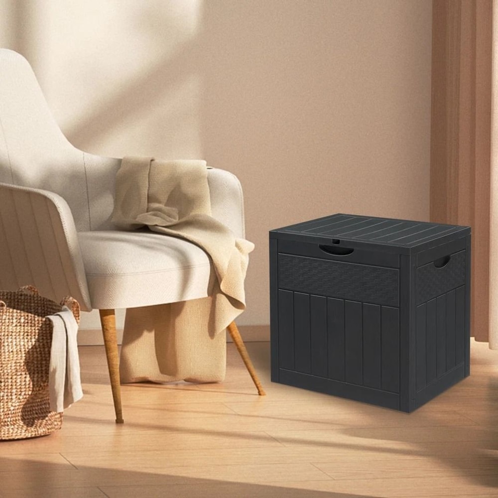 Gallon Outdoor Storage Box With Lockable Lid For Garden Tools Patio Deck Storage Grey 11