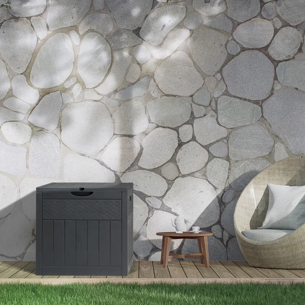 Gallon Outdoor Storage Box With Lockable Lid For Garden Tools Patio Deck Storage Grey 6