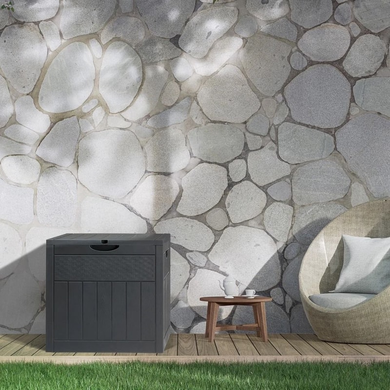Gallon Outdoor Storage Box With Lockable Lid For Garden Tools Patio Deck Storage Grey 6
