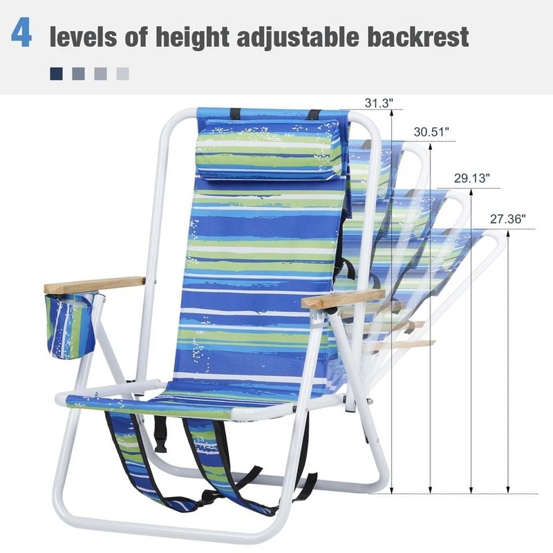 Adjustable Folding Backpack Beach Chair For Adults Position Recline Portable Comfortable 6
