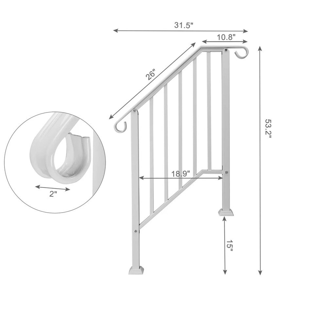 White Galvanized Iron Handrails Outdoor Stair Railing 6